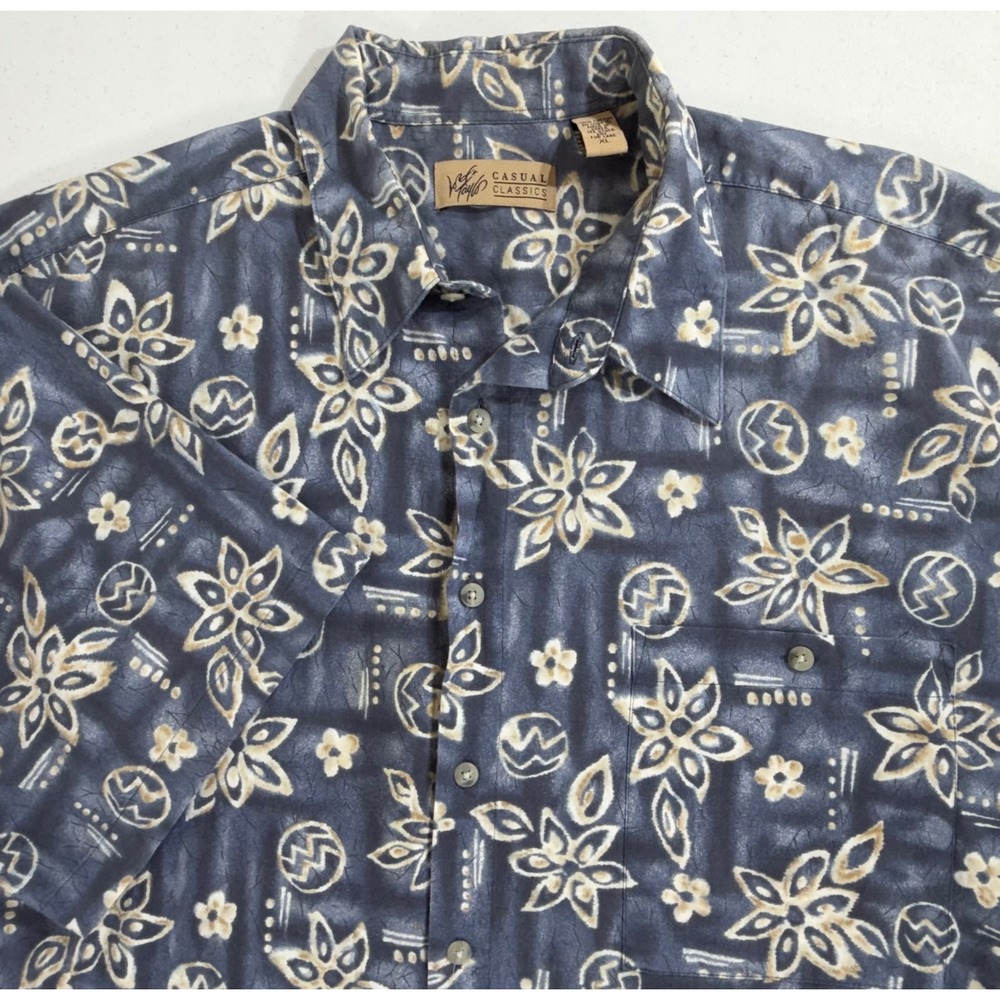 Lord & Taylor Casual Classics‎ Button Up Shirt XL Blue Floral Hawaiian Cotton